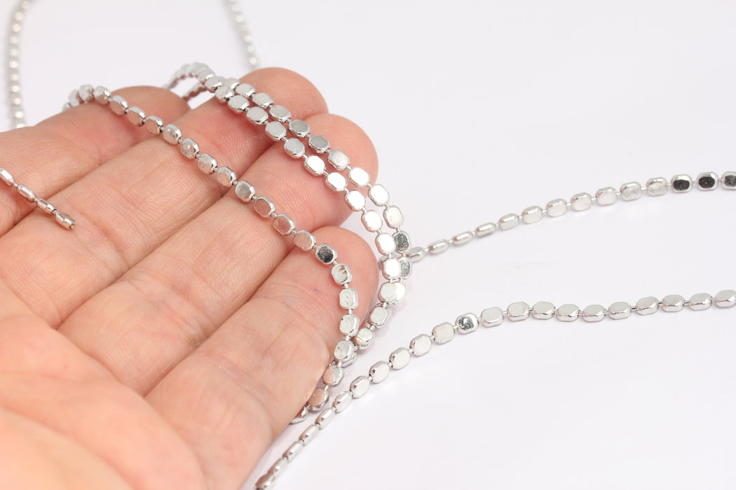 2,8 mm Rodyum Kaplamalı Küp Zincir, Kare Boncuklu Zincirler, KPT4-4