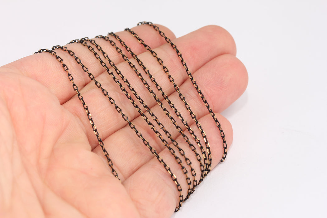 1,5x2mm Black Faceted Rolo Chain, Black And Gold Faceted Chain, KPT8-2