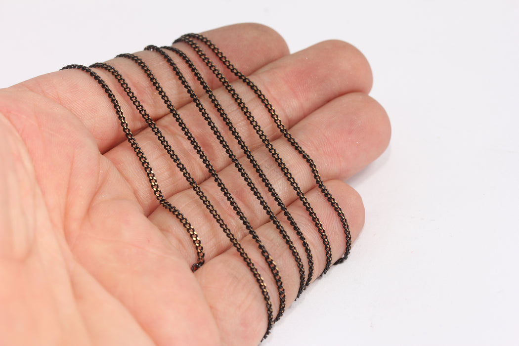 1,5mm Black Faceted Curb Chain, Black And Gold Faceted Chain, KPT28-3