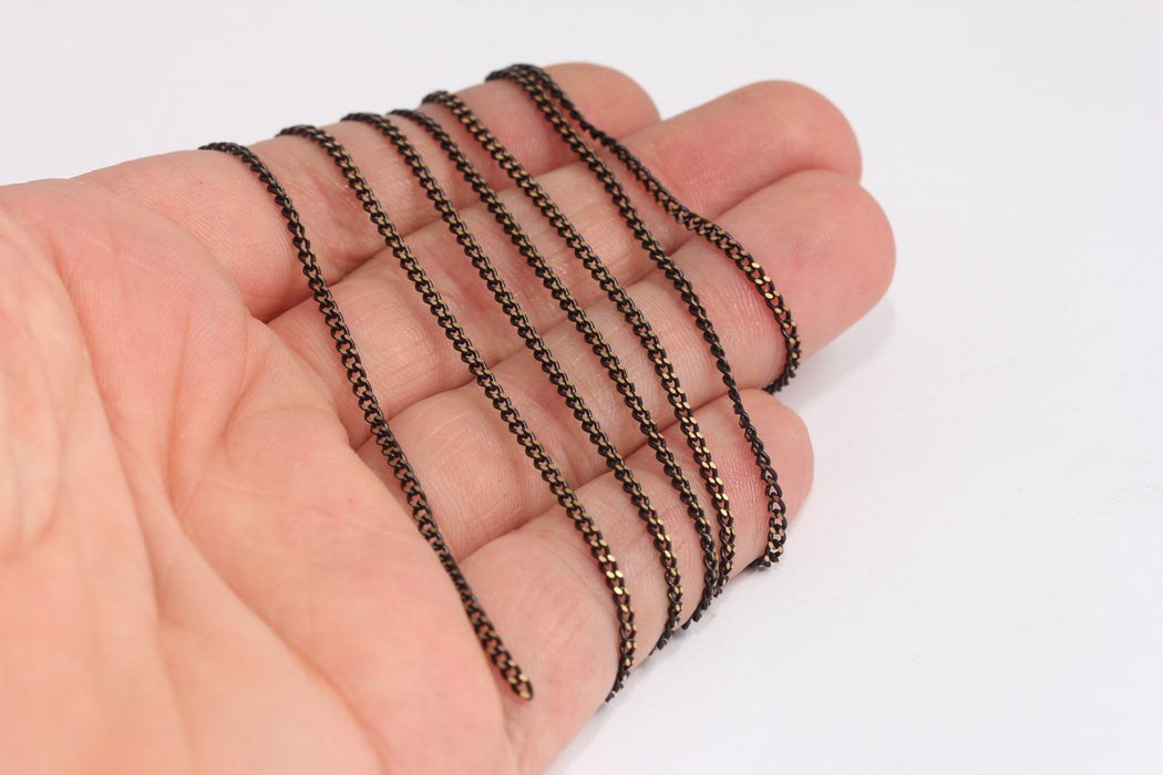 1,9mm Black Faceted Curb Chain, Black And Gold Faceted Chain, KPT33-2