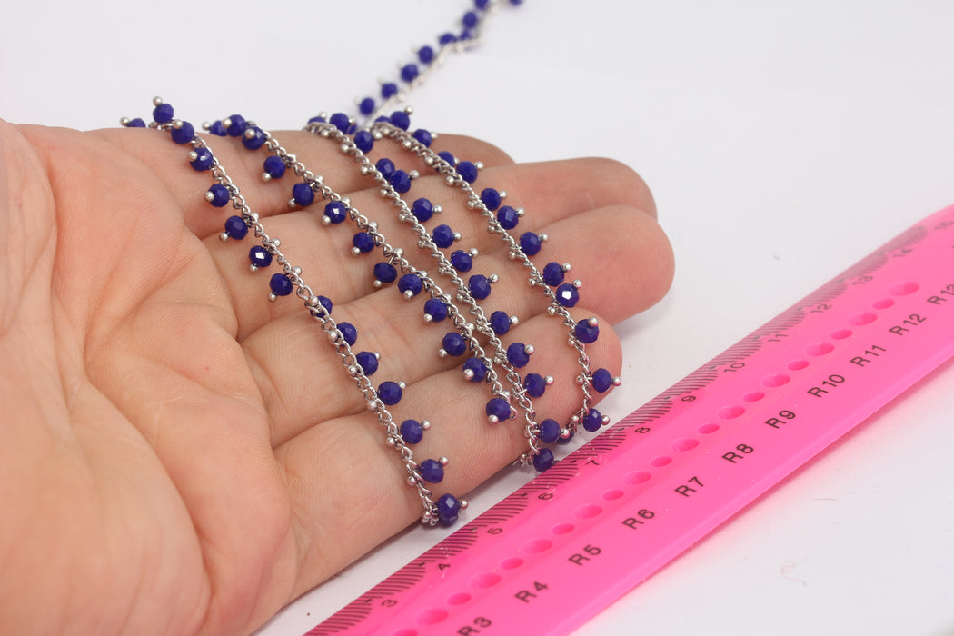 Rhodium Plated Crystal Chains, Beaded Chains, Rosary, BXB149-1
