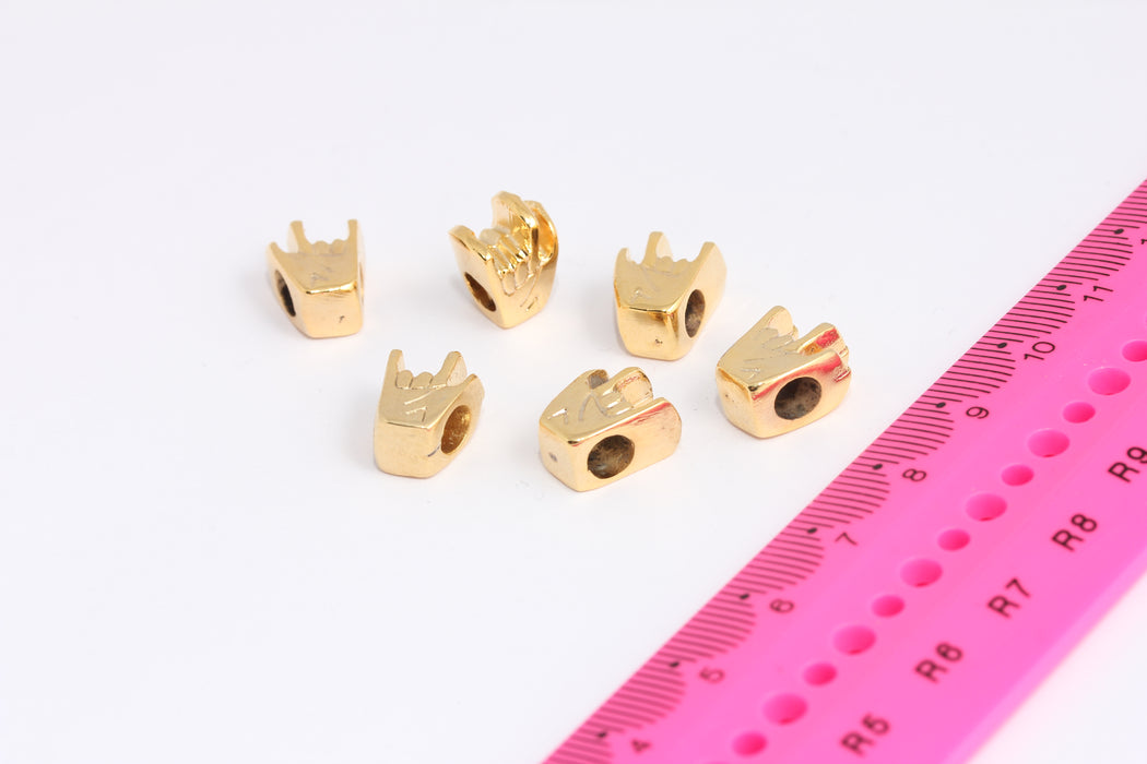 10x12mm 24k Shiny Gold Hand Charm, Leather Cord Sliding Beads, SLM680