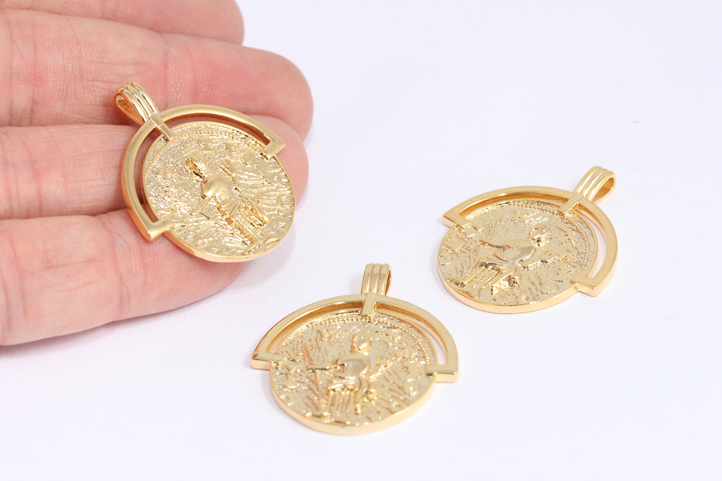 30x34mm 24k Shiny Gold Medallion, Antique Medallion Charms, XP494
