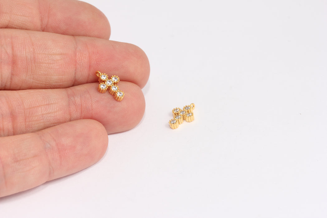 8x13mm 24 Ayar Parlak Altın Haç Takıları, Mikro Döşeme Haç Boncukları, KDR184