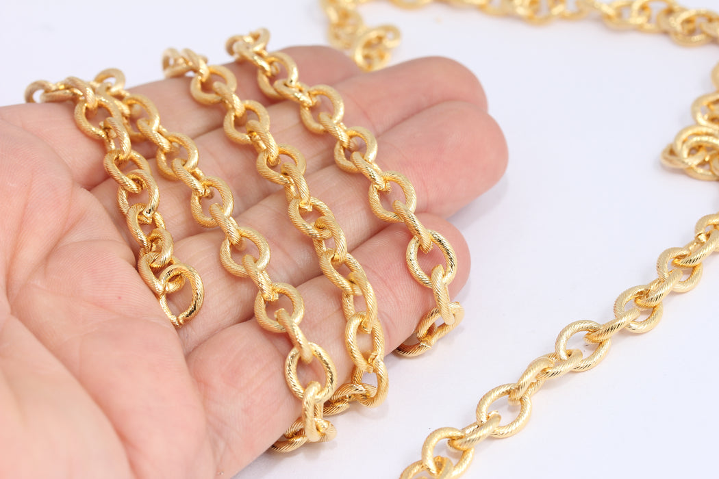 7,5x9,5mm 24k Shiny Gold Link Chain, Gold Rolo Chain, BXB398-3