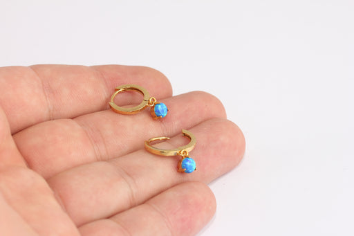 Lever Back Earrings, Hoops With Blue Stone