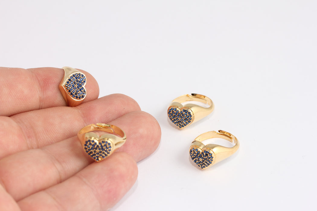 16mm 24k Shiny Gold Heart Ring, Micro Pave Heart Rings, SLM1037
