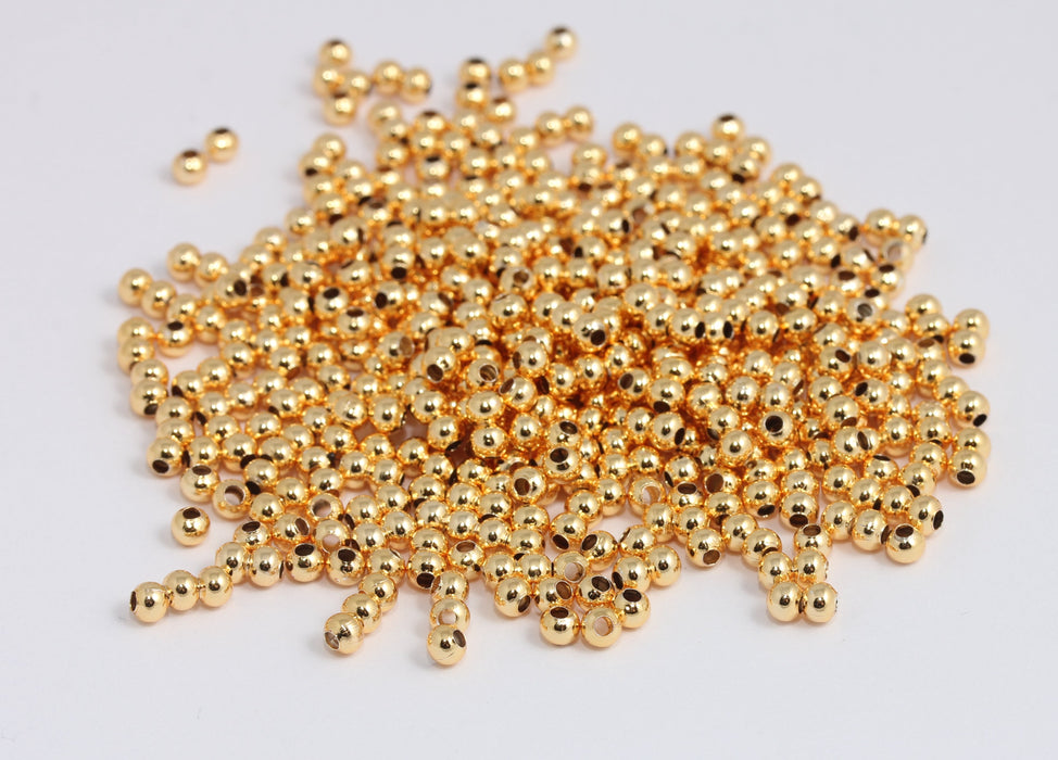 3 mm Altın Tonlu Aralayıcı Top Boncuklar, Kararmayan Aralayıcı Boncuklar, Yuvarlak Top Boncuklar, BXB400