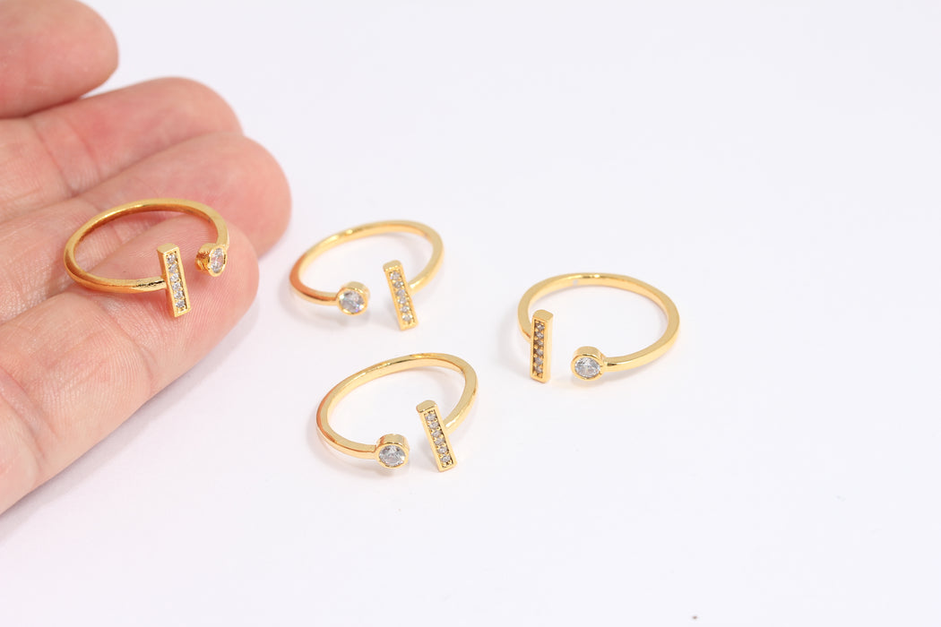 16-17mm 24k Shiny Gold T Ring, Micro Pave T Bar Ring, FRB26