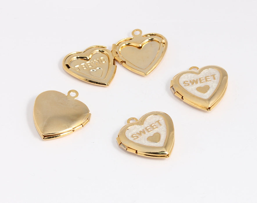 Cornice porta-medaglione in oro lucido 24k da 20x22 mm, ciondolo a forma di cuore, XP509