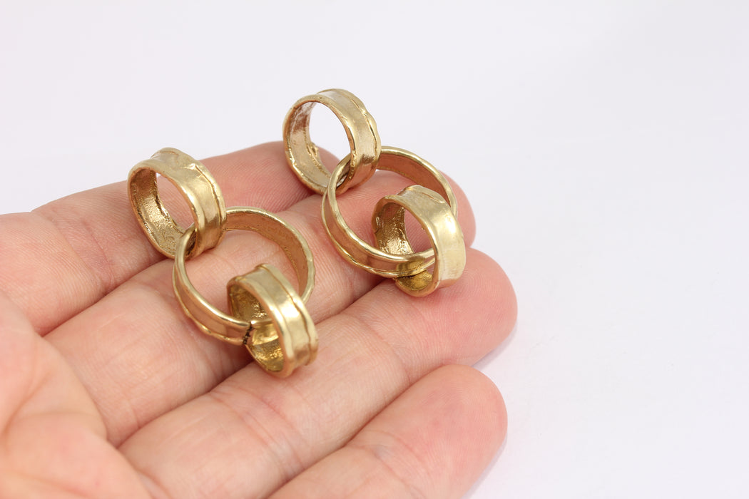 Raw Brass Triple Ring Charms, Round Connector Charms, KDR62