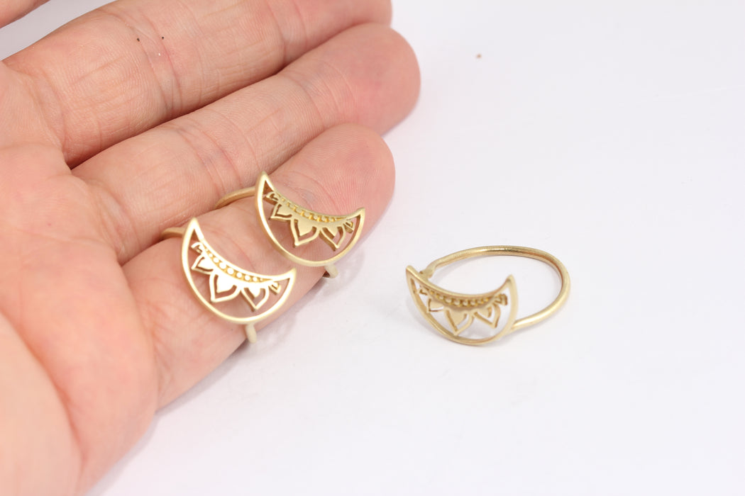 11x17mm Raw Brass Moon Rings, Crescent Moon Rings, KDR145