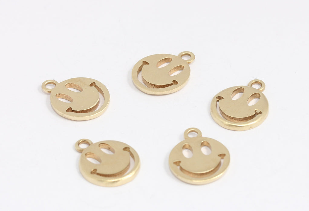 12x15mm Raw Brass Smile Charms, Smile Bracelet Beads, KDR83
