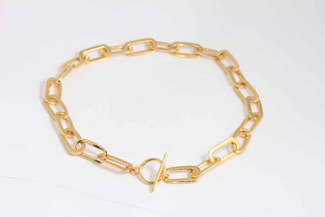 24k Shiny Gold Oval Link Necklace, Ready Made Necklace, BXB170-3