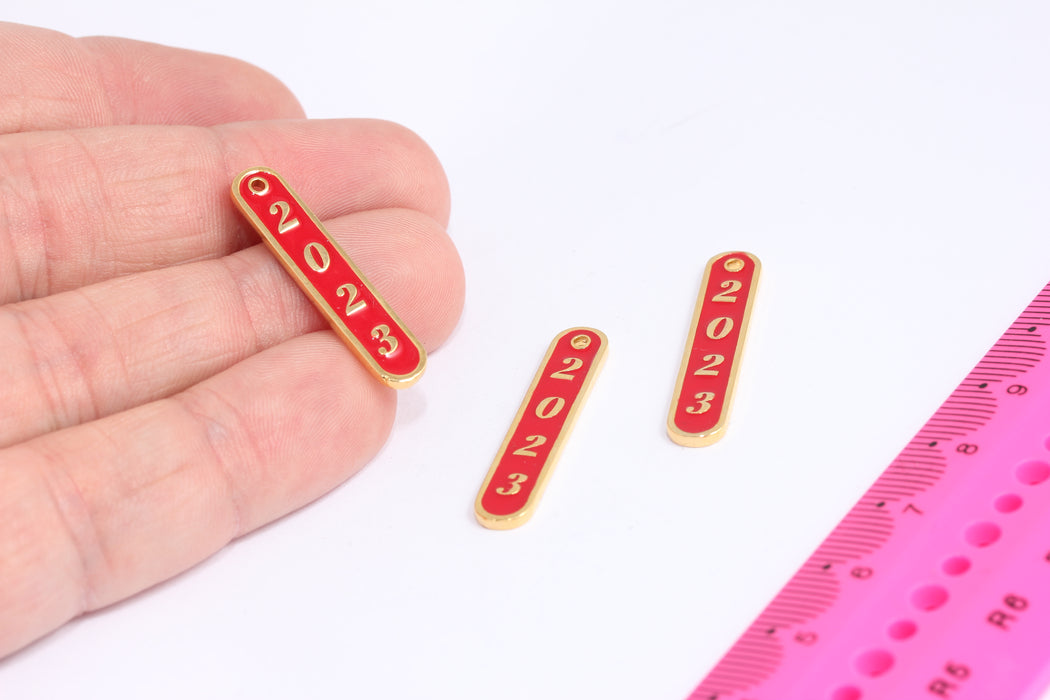 New Year Charms, Red Enamel 2023 Charms