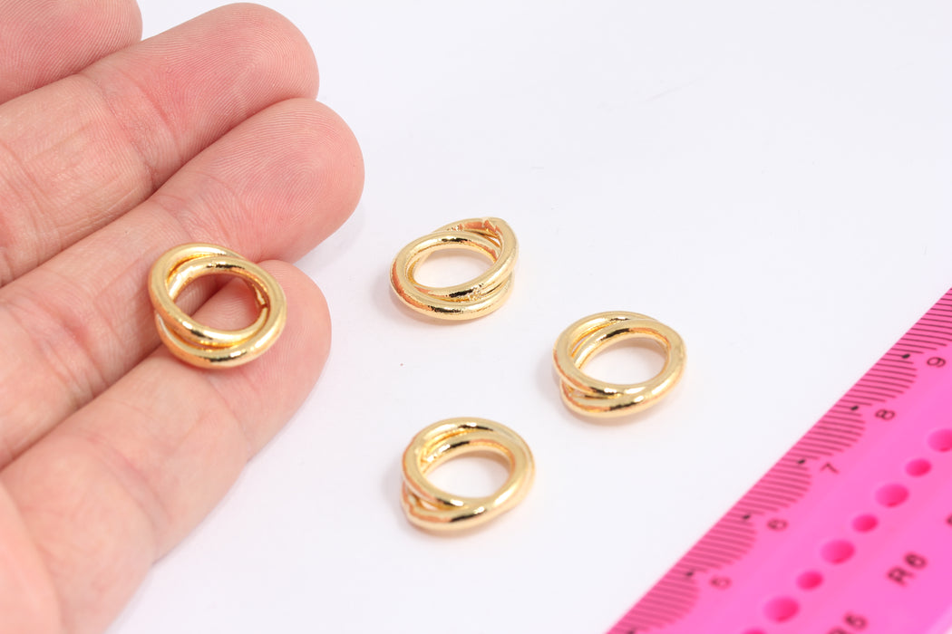 17mm 24k Shiny Gold Closed Double Rings, Spiral Ring Charms, XP510