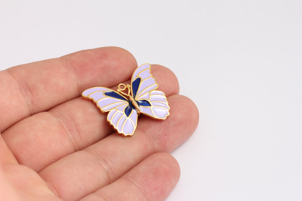25x31mm 24k Shiny Gold Butterfly Charms, Purple Enamel Butterfly, KDR2-3