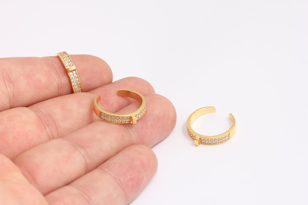 16-17mm 24k Shiny Gold Micro Pave Rings, Gold Dainty Rings, KDR11