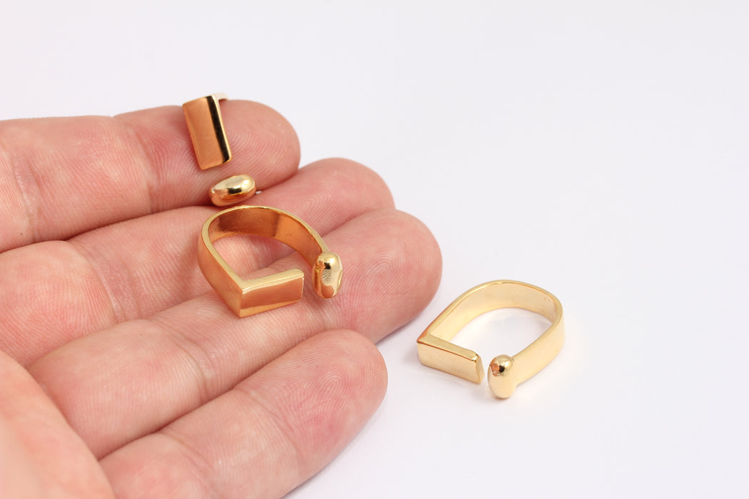 16-17mm 24k Shiny Gold T Ring, T Bar Open Minimalist Ring, KDR18