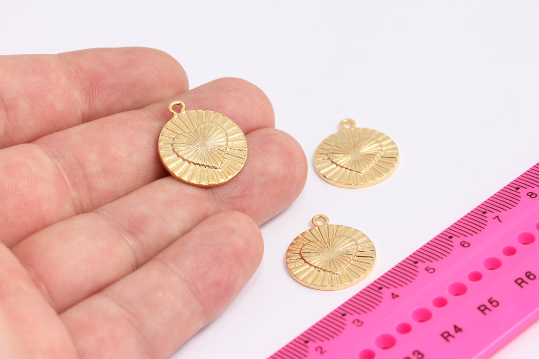 19x22mm 24 Ayar Parlak Altın Kalp Madalyonu, Aşk Takıları, XP516