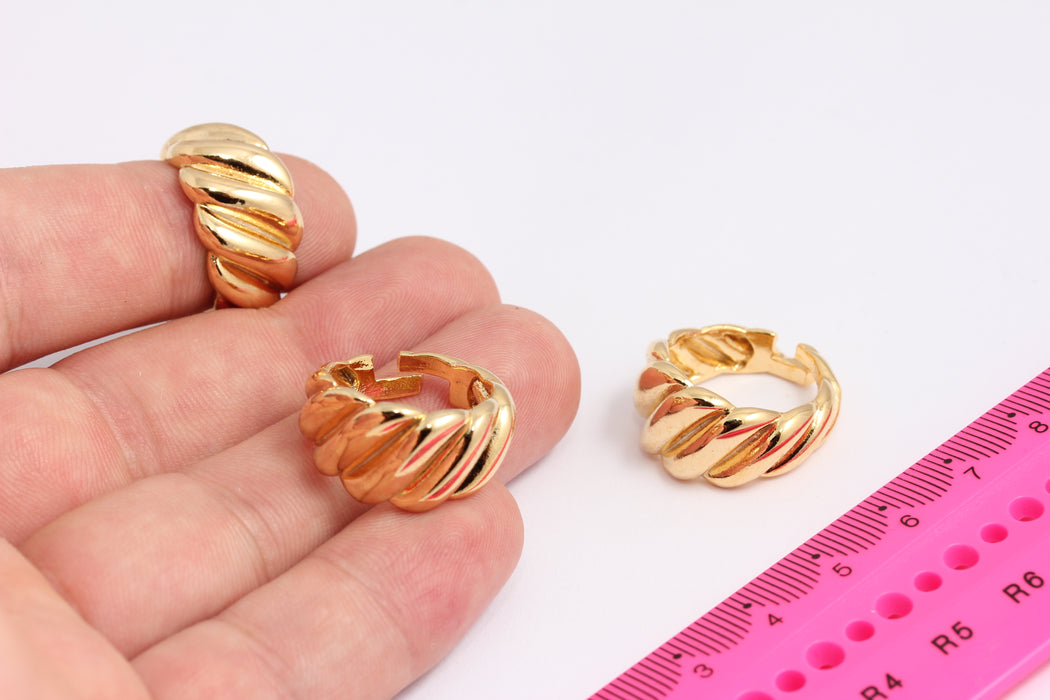 16-17mm 24k Shiny Gold Band Ring, Statement Braided Ring, XP526