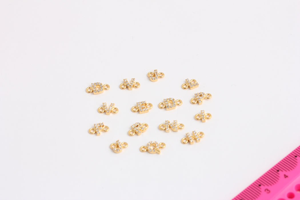 5x9mm 24k Shiny Gold CZ Letter Charms, Micro Pave Letters, XP544