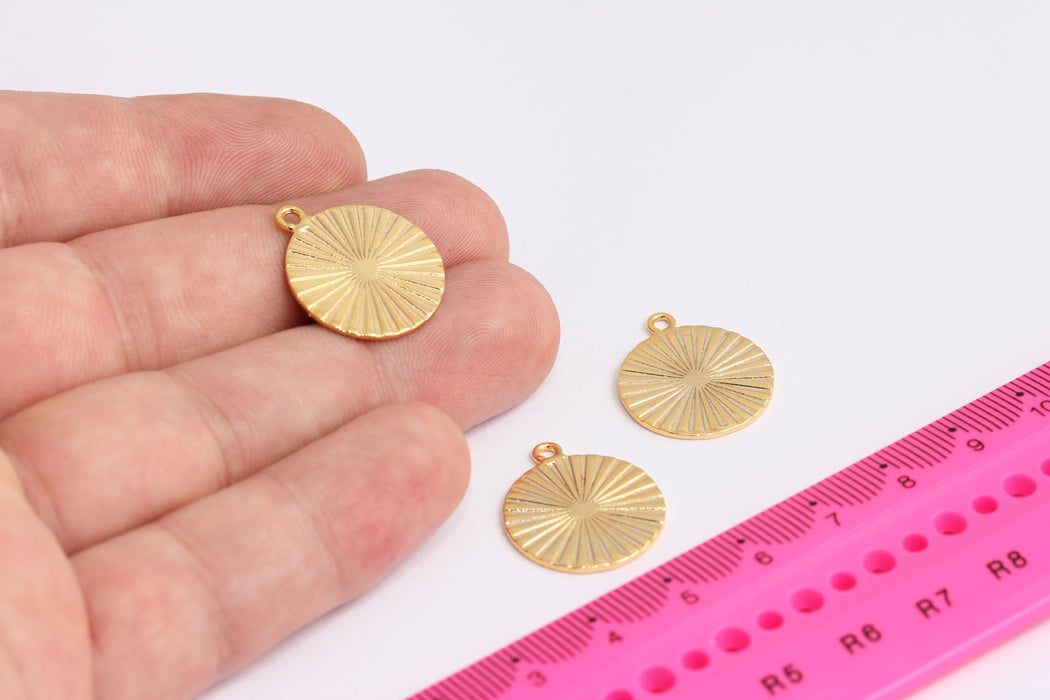 19x22mm 24k Shiny Gold Sun Charm, Round Coin Pendant, XP517