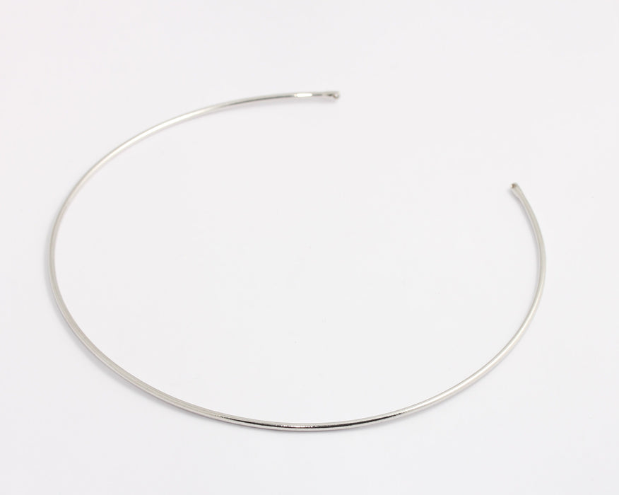 Rhodium Plated Wire Choker Necklace, Open Cuff Necklace, BXB405-1