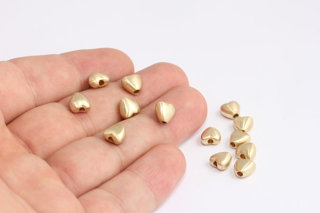 8 mm Ham Pirinç Kalp Takılar, Zarif Küçük Kalp Boncukları, KDR52