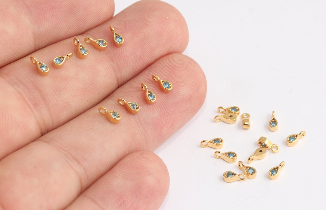 2,5x6mm 24 ayar Parlak Altın CZ Damla Boncuklar, Turkuaz Mikro Döşeme Boncukları,