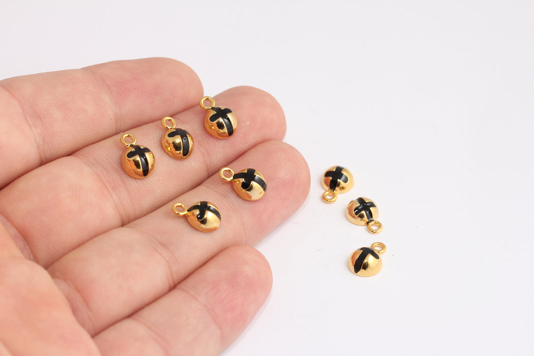 8x11mm 24 Ayar Parlak Altın Haç Boncukları, Yarım Küre Haç Boncukları, KDR41-1