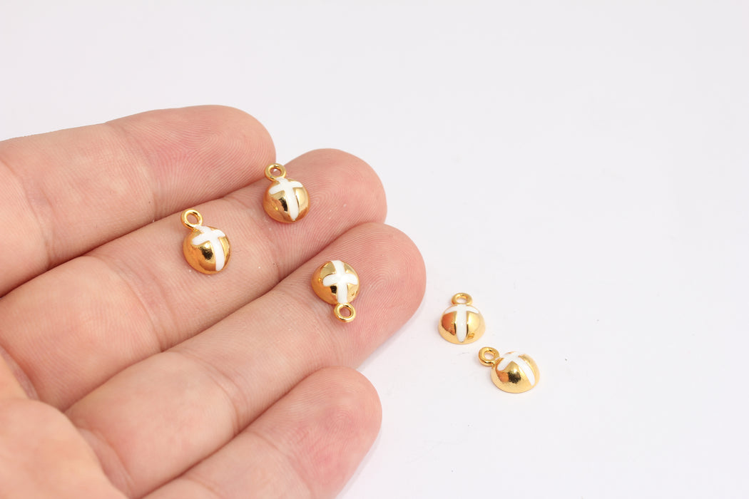 8x11mm 24 Ayar Parlak Altın Haç Boncukları, Yarım Küre Haç Boncukları, KDR41-2
