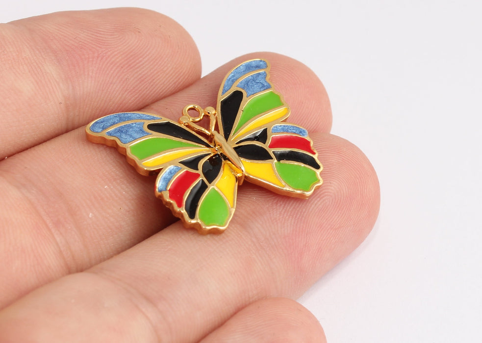 25x31mm 24k Shiny Gold Butterfly Charms, Colorful Enamel Butterfly, KDR29-1