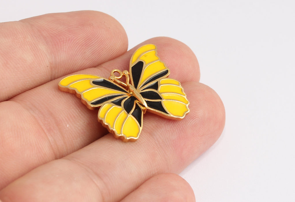 25x31mm 24k Shiny Gold Butterfly Charms, Yellow Enamel Butterfly, KDR29-2