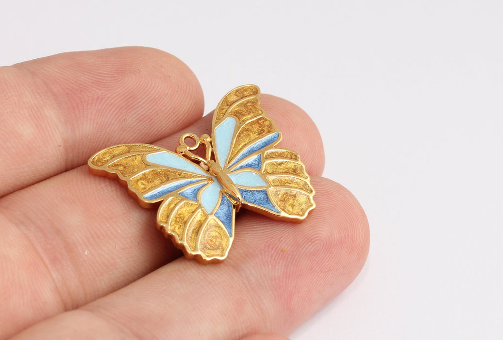 Ciondoli a forma di farfalla in oro lucido 24k da 25x31 mm, farfalla in smalto dorato, KDR29-4