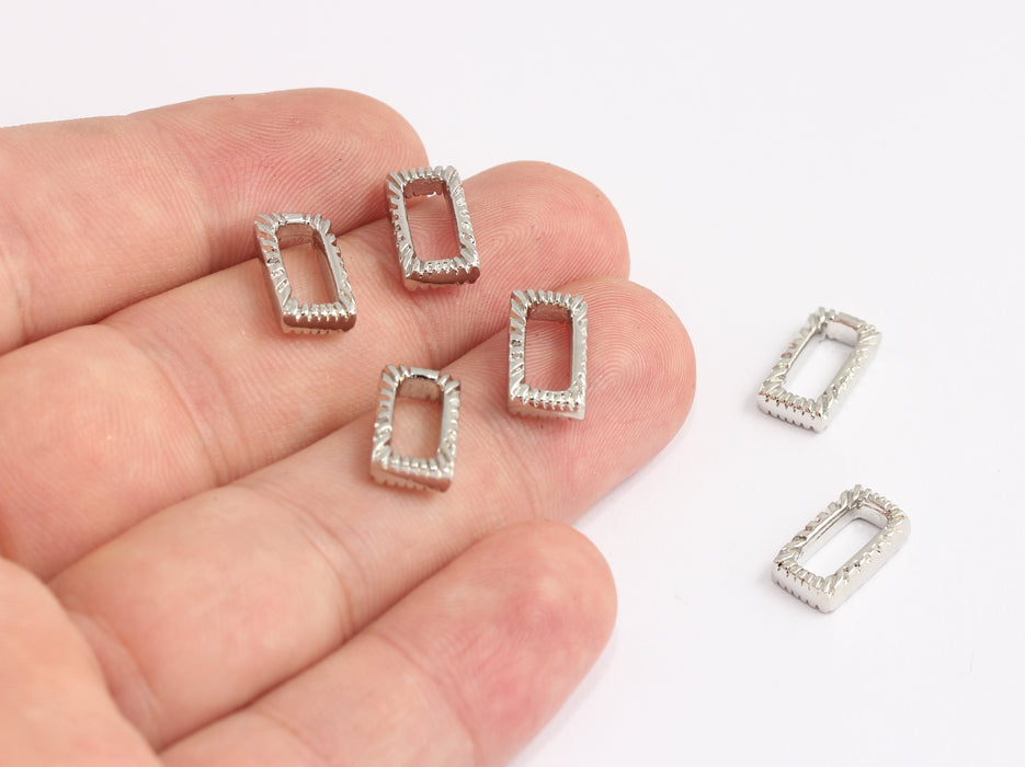 7x14mm Rhodium Plated Rectangle Charms, Square Spacer Beads, KDR95-1