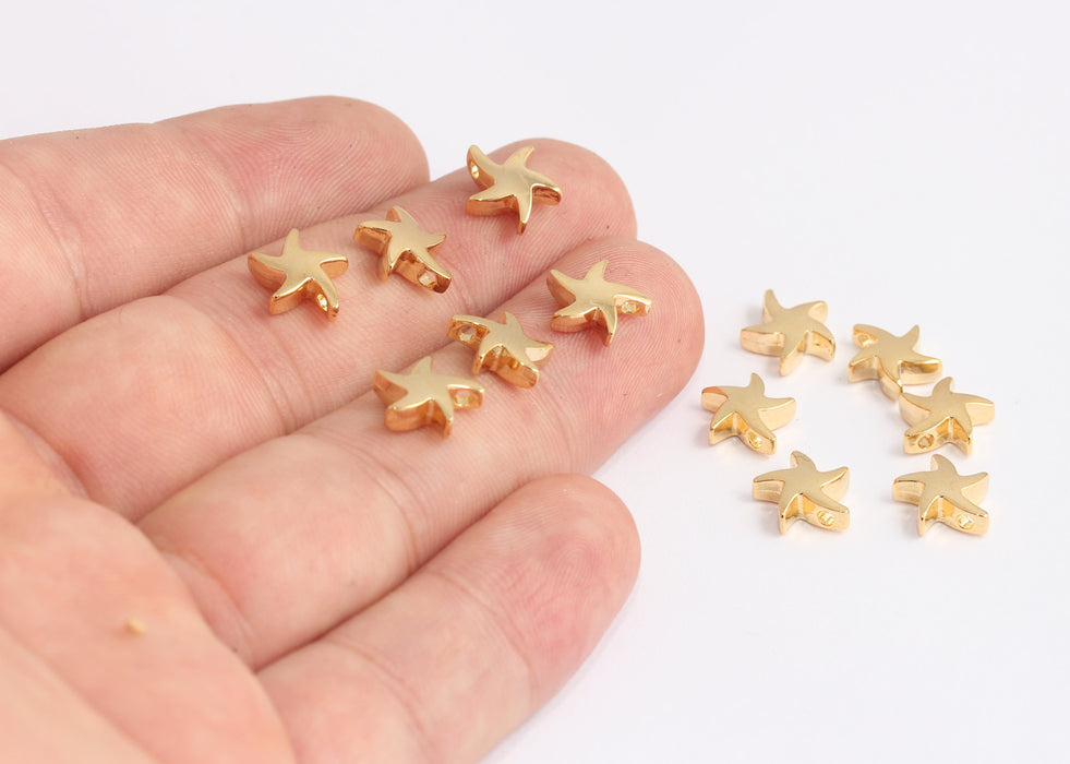 Ciondoli a forma di stella marina in oro lucido 24k da 10 mm, piccole perline a forma di stella marina, KDR92-3