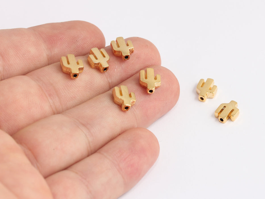 8x10mm 24k Shiny Gold Cactus Charms, Cute Cactus Beads, KDR92-4