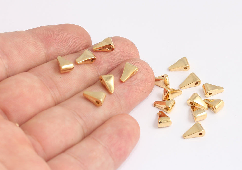 6x9mm 24 Ayar Parlak Altın Üçgen Tılsımlar, Küçük Üçgen Boncuklar, KDR92-6