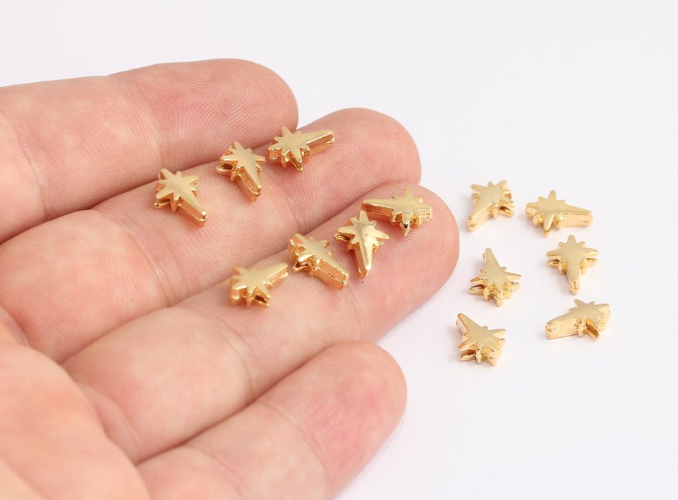 Ciondolo Stella Polare in oro lucido 24k da 8x11 mm, graziose perline a forma di stella, KDR92-7