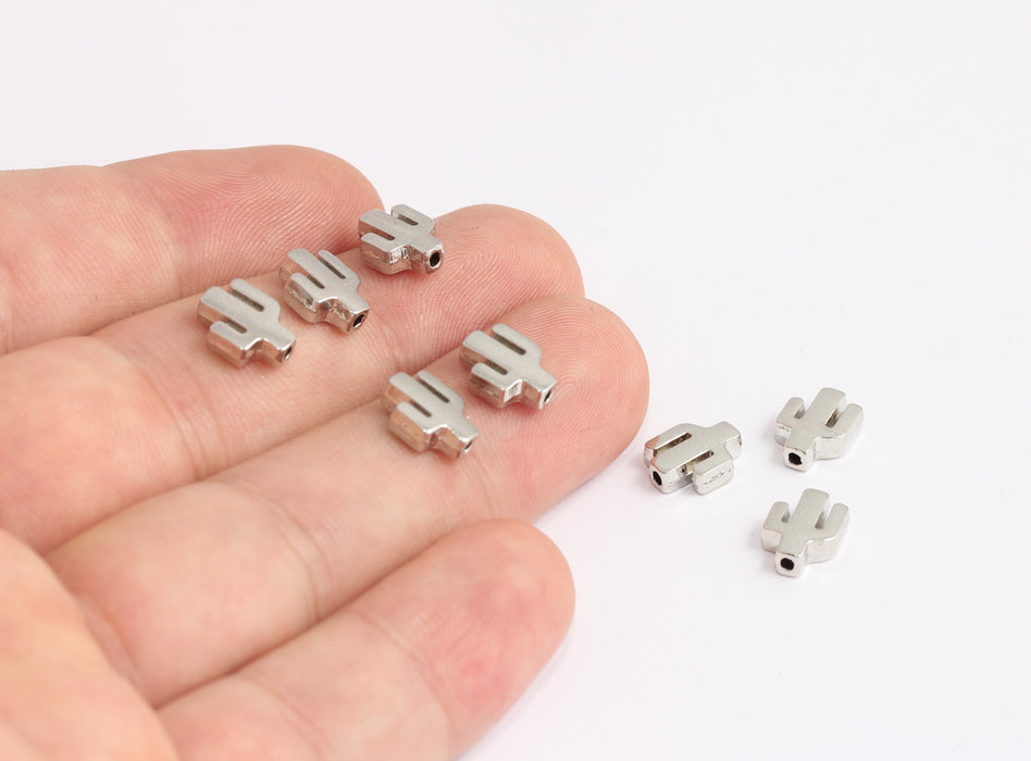 8x10mm Rodyum Kaplamalı Kaktüs Takıları, Sevimli Kaktüs Boncukları, KDR97-1