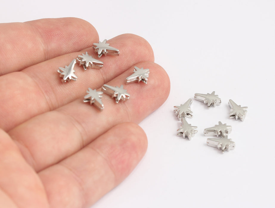 8x11mm Rodyum Kaplamalı Kuzey Yıldızı Tılsımı, Sevimli Yıldız Boncukları, KDR97-3