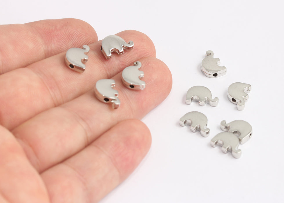 Ciondolo a forma di elefante placcato rodio 8x12 mm, graziose perline a forma di elefante, KDR97-4