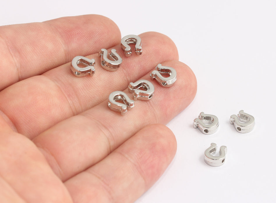 8mm Rhodium Plated Horseshoe Charms, Horseshoe Beads, KDR97-5