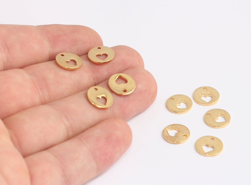 11mm 24k Shiny Gold Playing Card Coins, Heart Symbol Beads, KDR163-1