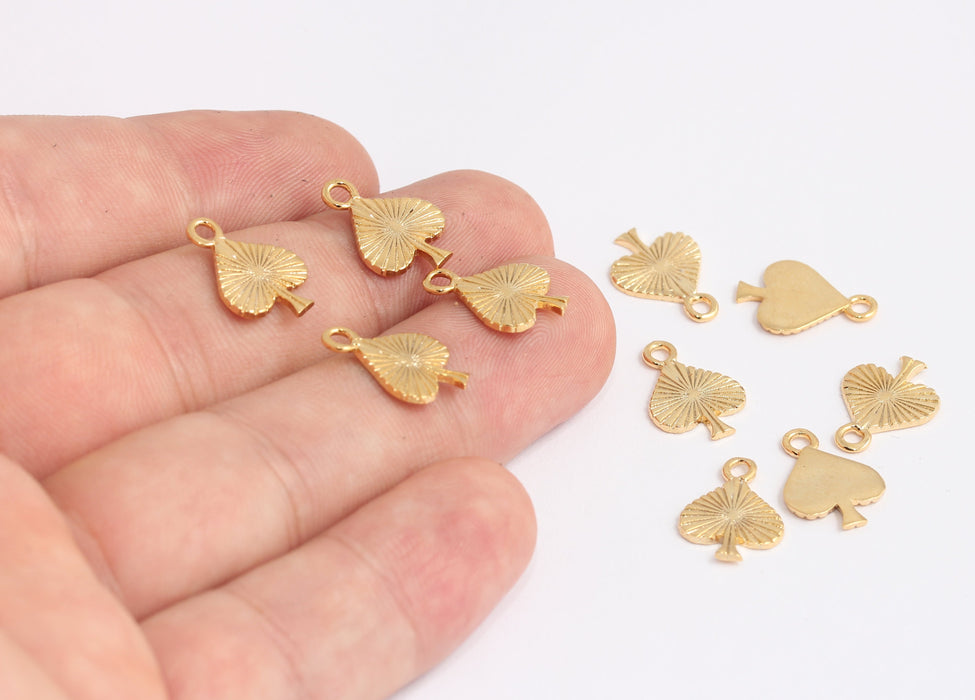11x16mm 24 Parlak Altın Kaplama Oyun Kartı Tılsımı, Maça Sembolü Boncukları, KDR103-3