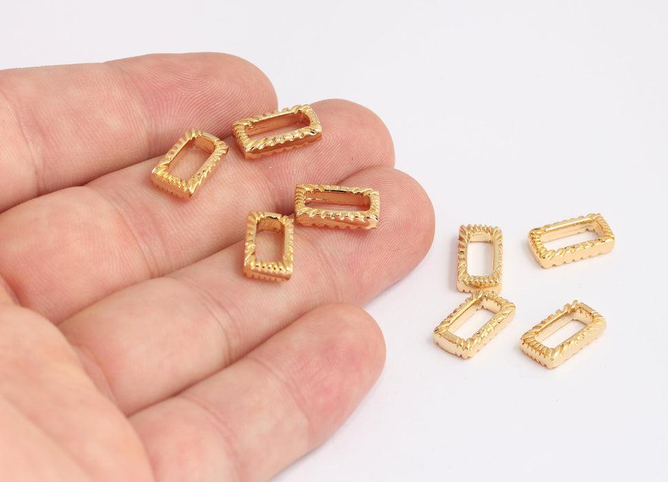 7x14mm 24 Ayar Parlak Altın Dikdörtgen Tılsımlar, Kare Ara Boncuklar, KDR94-2