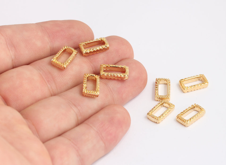 7x14mm 24k Shiny Gold Rectangle Charms, Square Spacer Beads, KDR94-2
