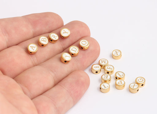 White Enamel Letter Sliding Beads