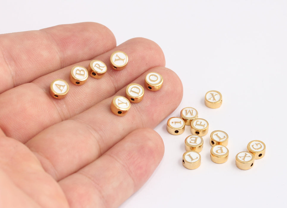 White Enamel Letter Sliding Beads
